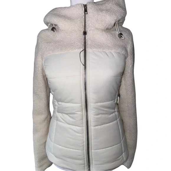 Soia & Kyo Cream Off White Fitted Hooded Lightweight Puffer Coat - Picture 2 of 4